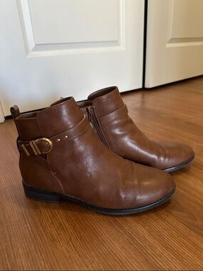 Kelly & Katie Women's Tan Ankle Booties with Buckle Detail